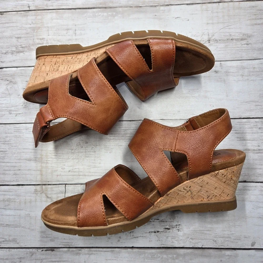Eurosoft Sadra Wedge Sandals Strappy Cork Heel Womens 8.5M Tan Brown ES0022300